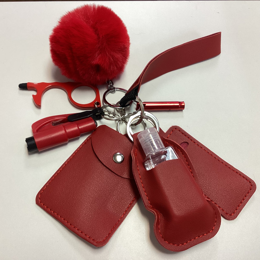 Red Faux-Leather Safety Key Chain