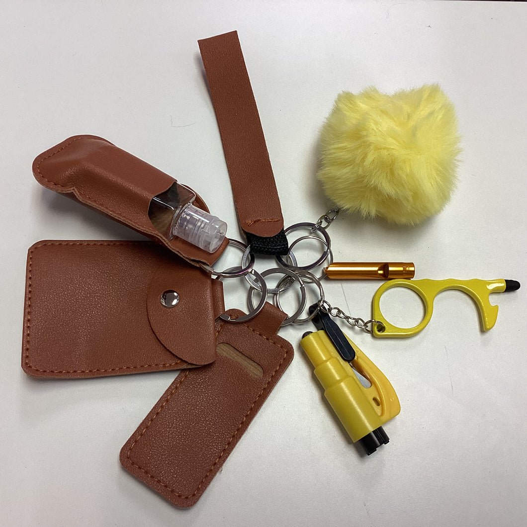 Brown/Yellow Faux-Leather Safety Key Chain