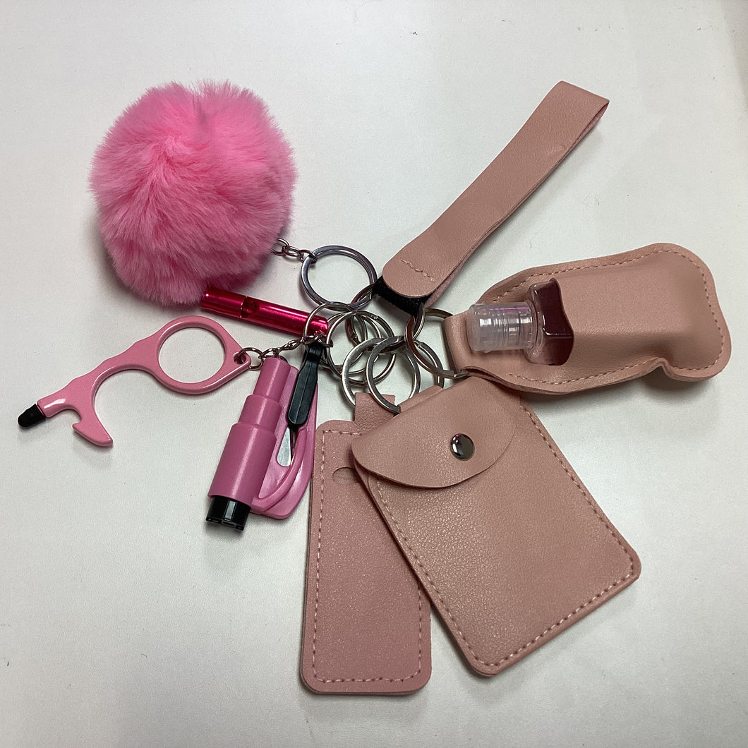 Pink Faux-Leather Safety Key Chain