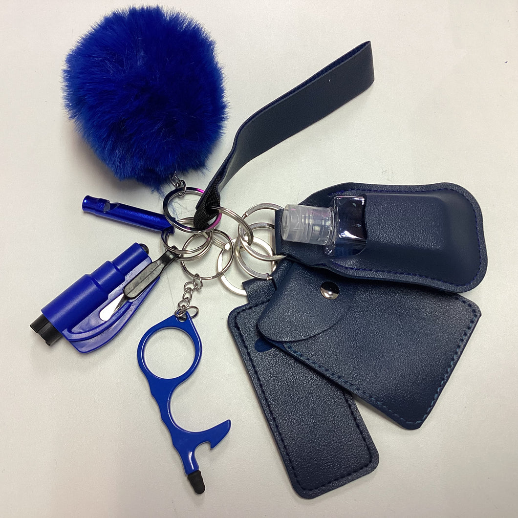 Blue Faux-Leather Safety Key Chain