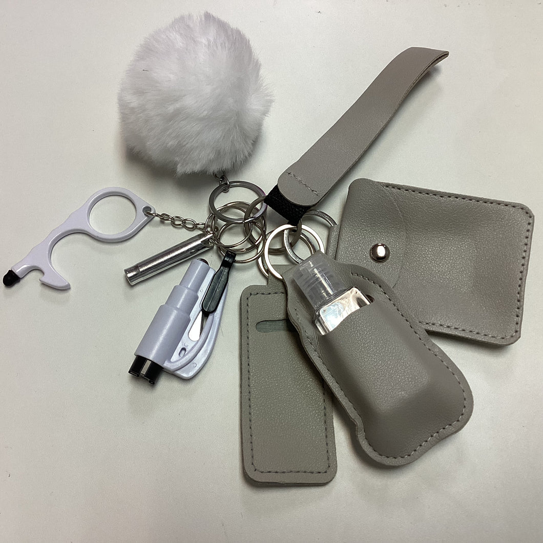 White/Grey Faux-Leather Safety Key Chain