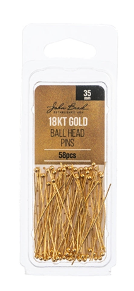 18kt Gold Ball Head Pins 35×0.5mm 24ga