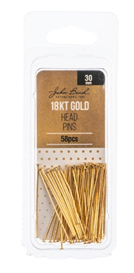 18kt Gold Head Pins 30×0.7mm 21ga