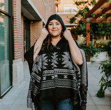 Load image into Gallery viewer, Hooded Fashion Wrap - Visions of Our Ancestors by Leila Stogan