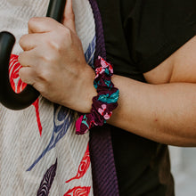 Load image into Gallery viewer, Hair Scrunchies 3 Pack ( assorted designs, teal, black and purple)