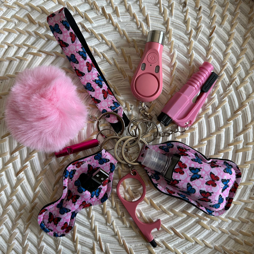 Pink Butterfly Safety Key Chain