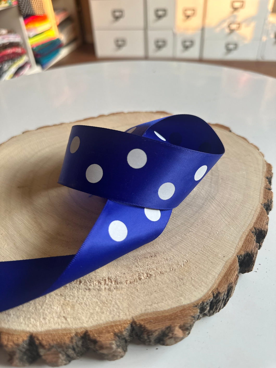 Ribbon (by the Meter): Royal Blue Polka Dot