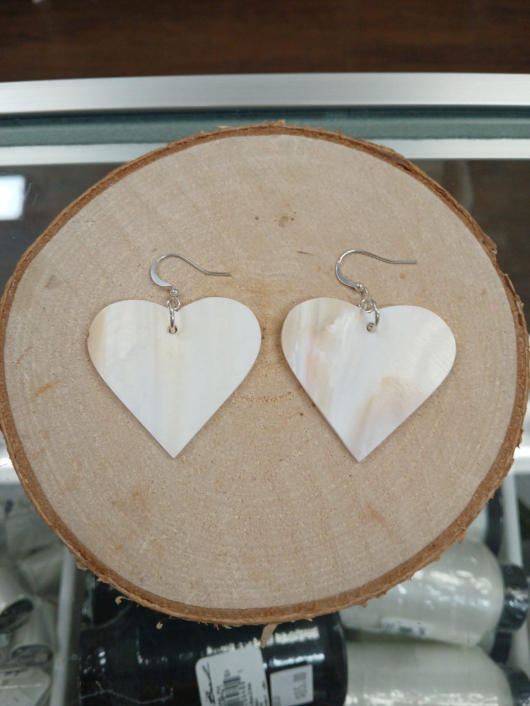 (45mm) Silver Heart Shaped Shell Earrings