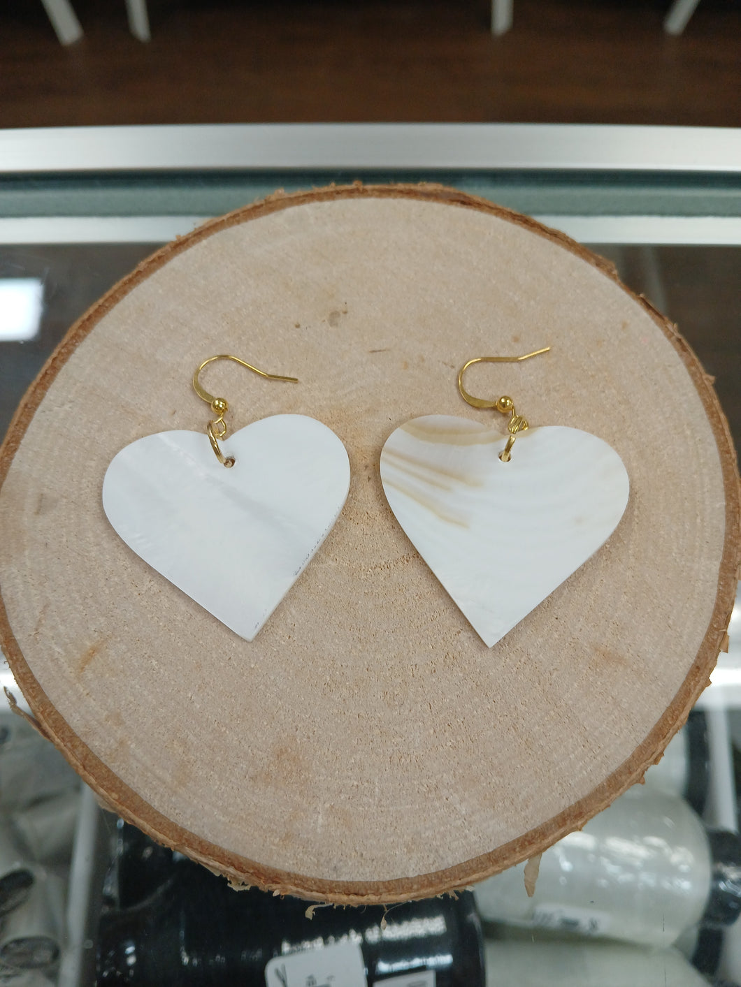 (45mm) Gold Heart Shaped Shell Earrings