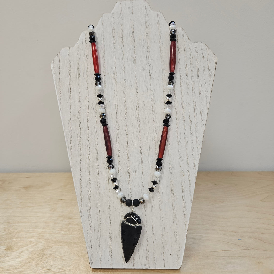 Hairpipe Bone, Black Obsidian Arrowhead Necklace (TL15)