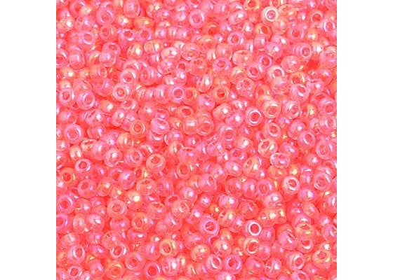 (Half Hank) Czech Seed Bead 10/0 Transparent Salmon Pink Rainbow AB