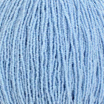 (Strung) Czech Seed Bead 11/0 Opaque Stripe Pearl Pale Blue Dyed