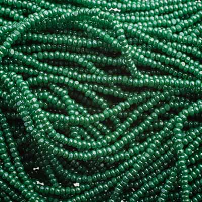 *13/0 Cut Opaque Green Luster Strung