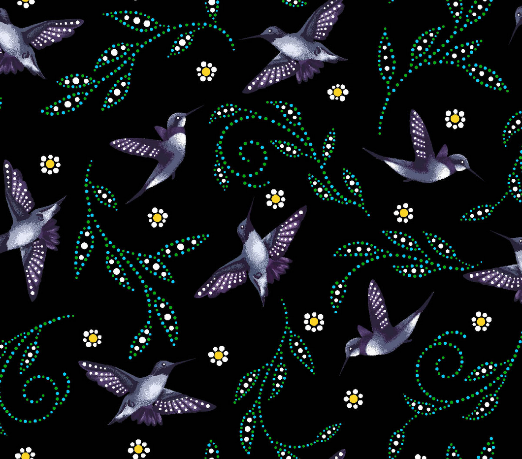 Hummingbirds Black (BA-0007) Cotton