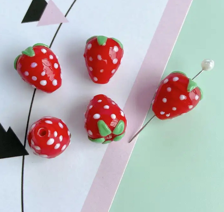 3D Strawberry Bead 15mm (1-each)