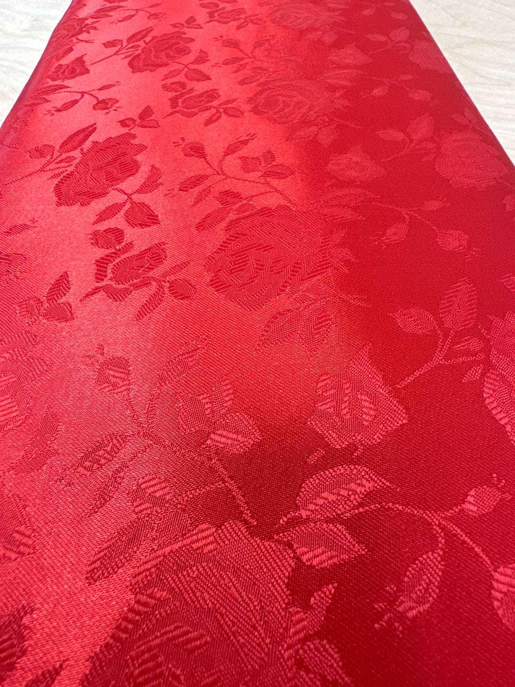 Floral Rose Jacquard Satin - Red