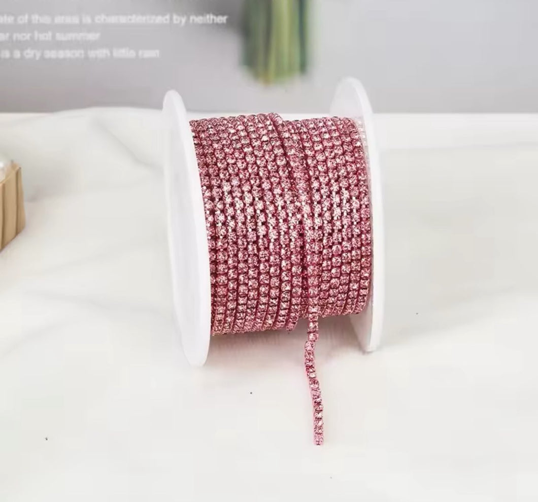 Rhinestone Metal Banding (ss8): Pink (1 yard)