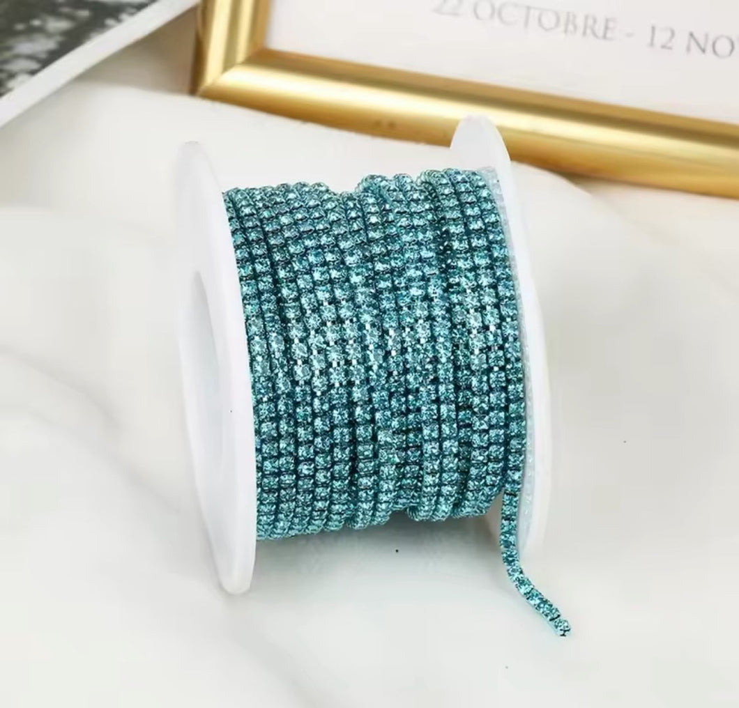 Rhinestone Metal Banding (ss8): Aquamarine (1 yard)