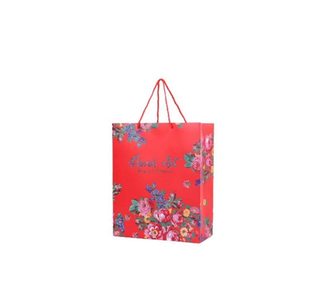 Floral Design Gift Bag - Red