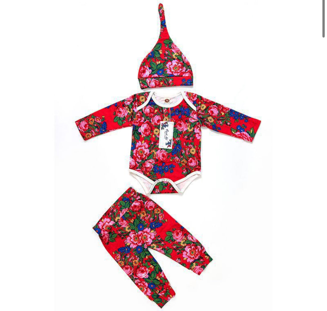 Kokum Floral Baby Onesie - Red