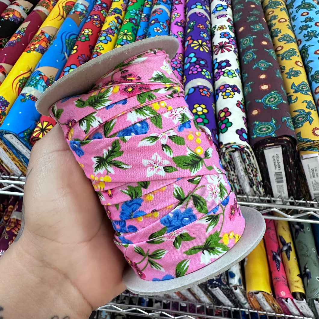 (Per/meter) 24mm Pink Floral Bias Tape