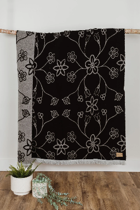 Fleurs Wool Panel Reversible Blanket