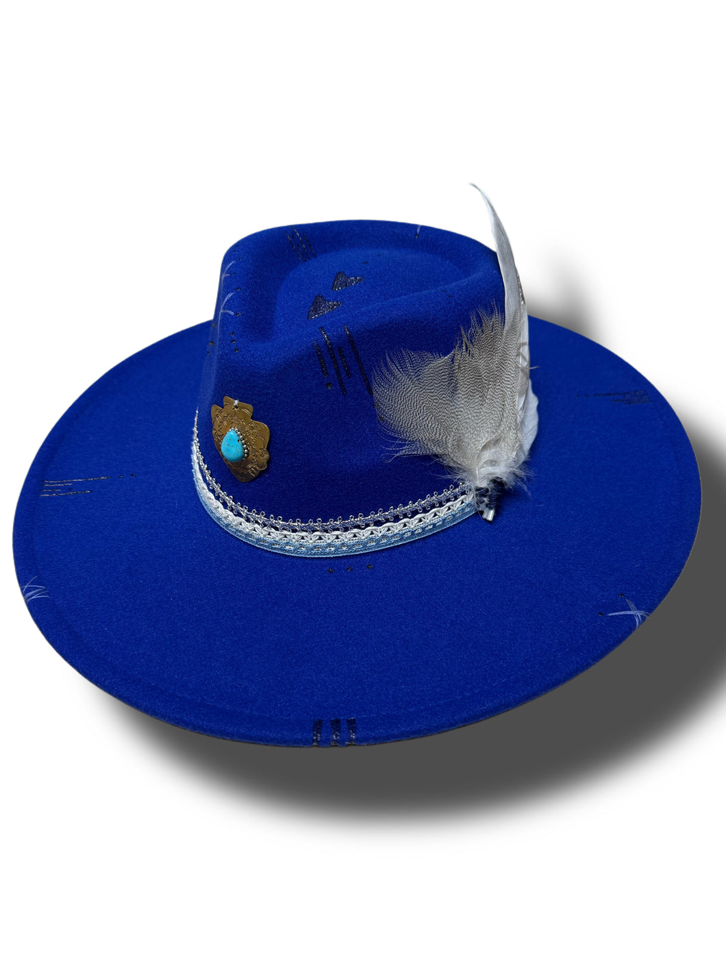 Vintage Pendant with Grouse Feathers (Royal Blue)