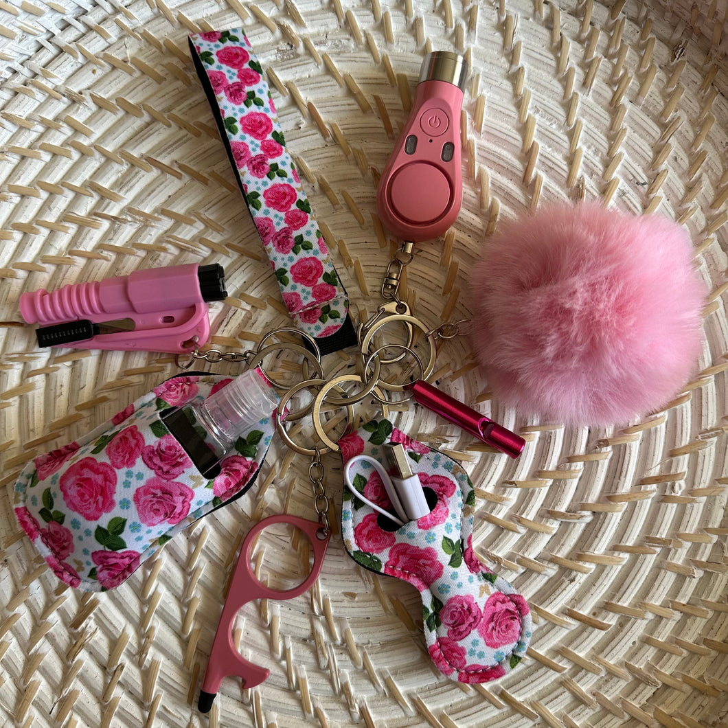 Pink Floral Safety Key Chain