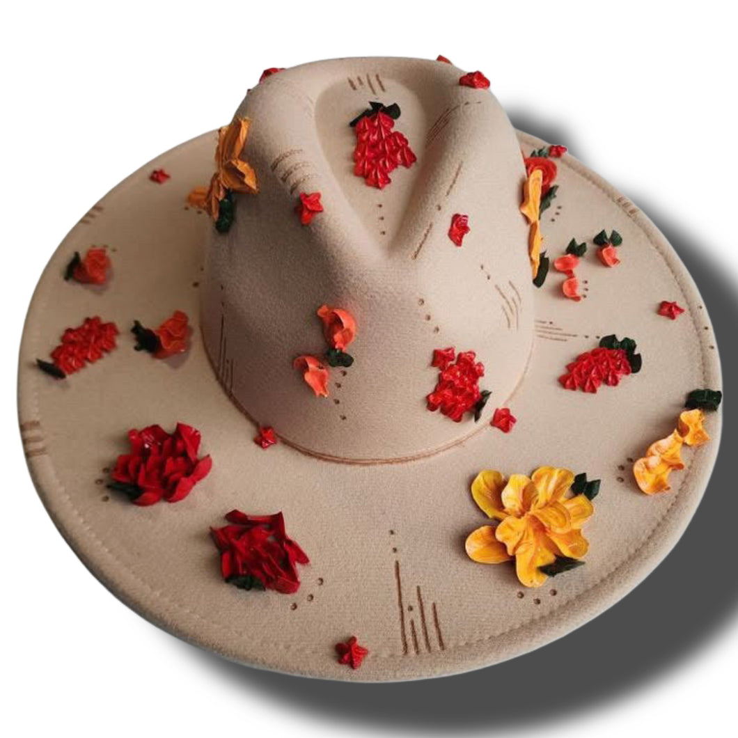 Cream 3D Art Hat (Flowers)