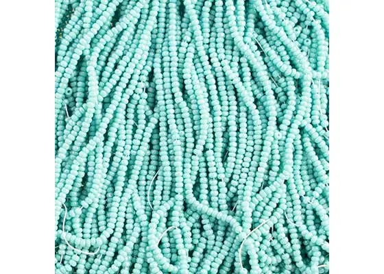 *13/0 Cut Opaque Green Sea Aqua AB Strung