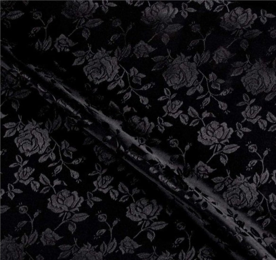 Floral Rose Jacquard Satin - Black