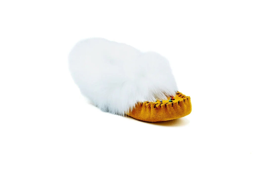 Yarënda’ (Rock) Tan/White Junior Suede and Rabbit Fur Moccasin