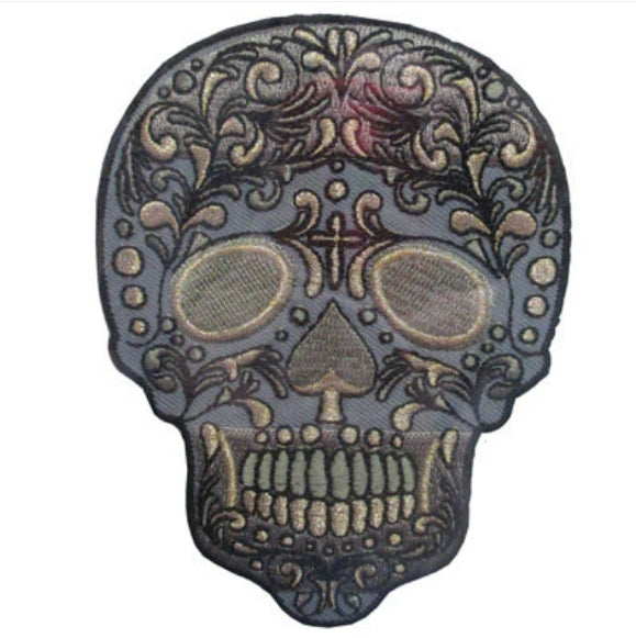 Iron On Applique - Skull (Gold Metallic)