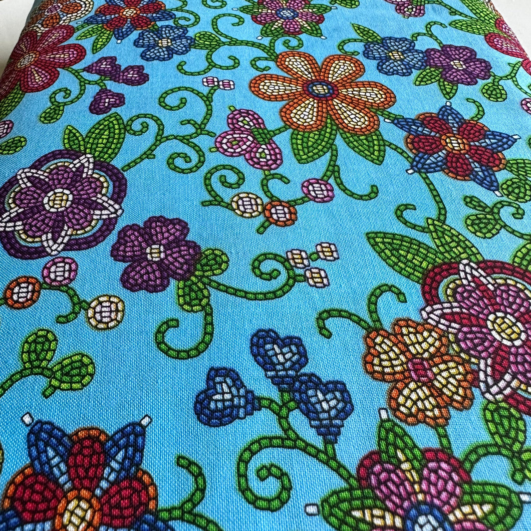 Blue Beaded Floral Cotton