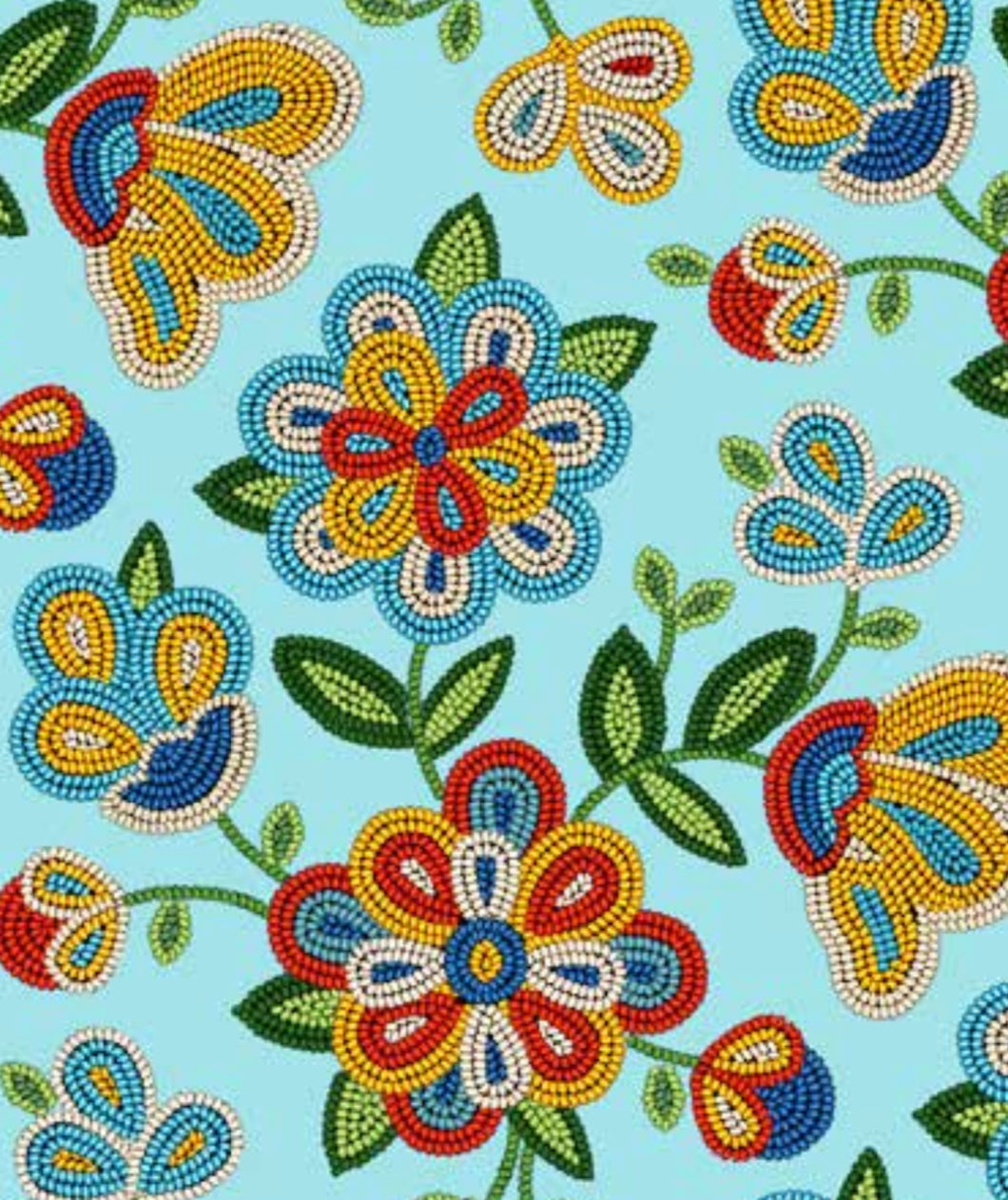 (Tucson) Light Turquoise Beaded Floral Cotton