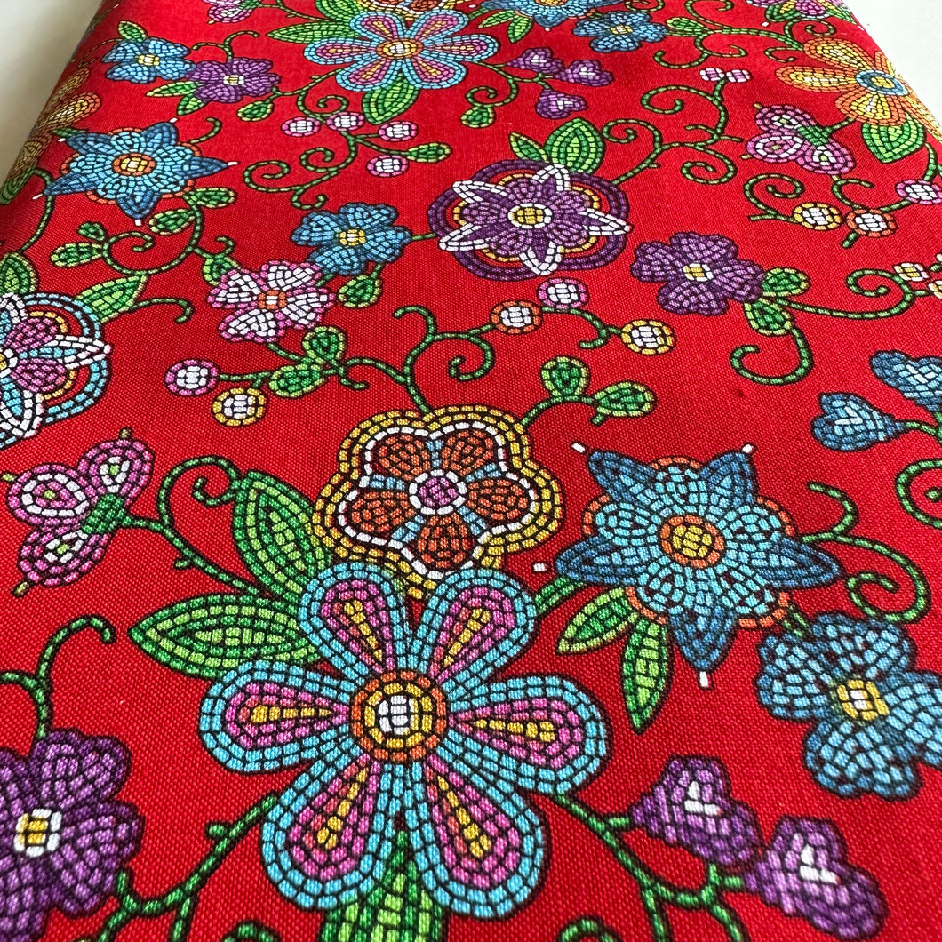 Red Beaded Floral Cotton
