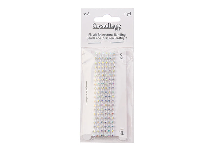 *Plastic Rhinestone Banding (ss8): White with Crystal AB (1 yard)