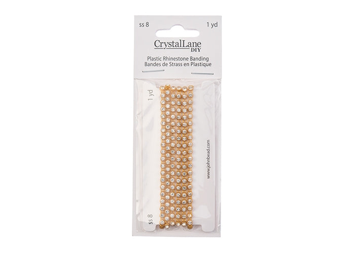 Plastic Rhinestone Banding (ss8): Gold with Crystal (1 yard)