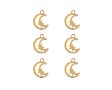 Load image into Gallery viewer, Sweet &amp; Petite Charms 11.7x9.2mm Moon with Star Gold 6pcs
