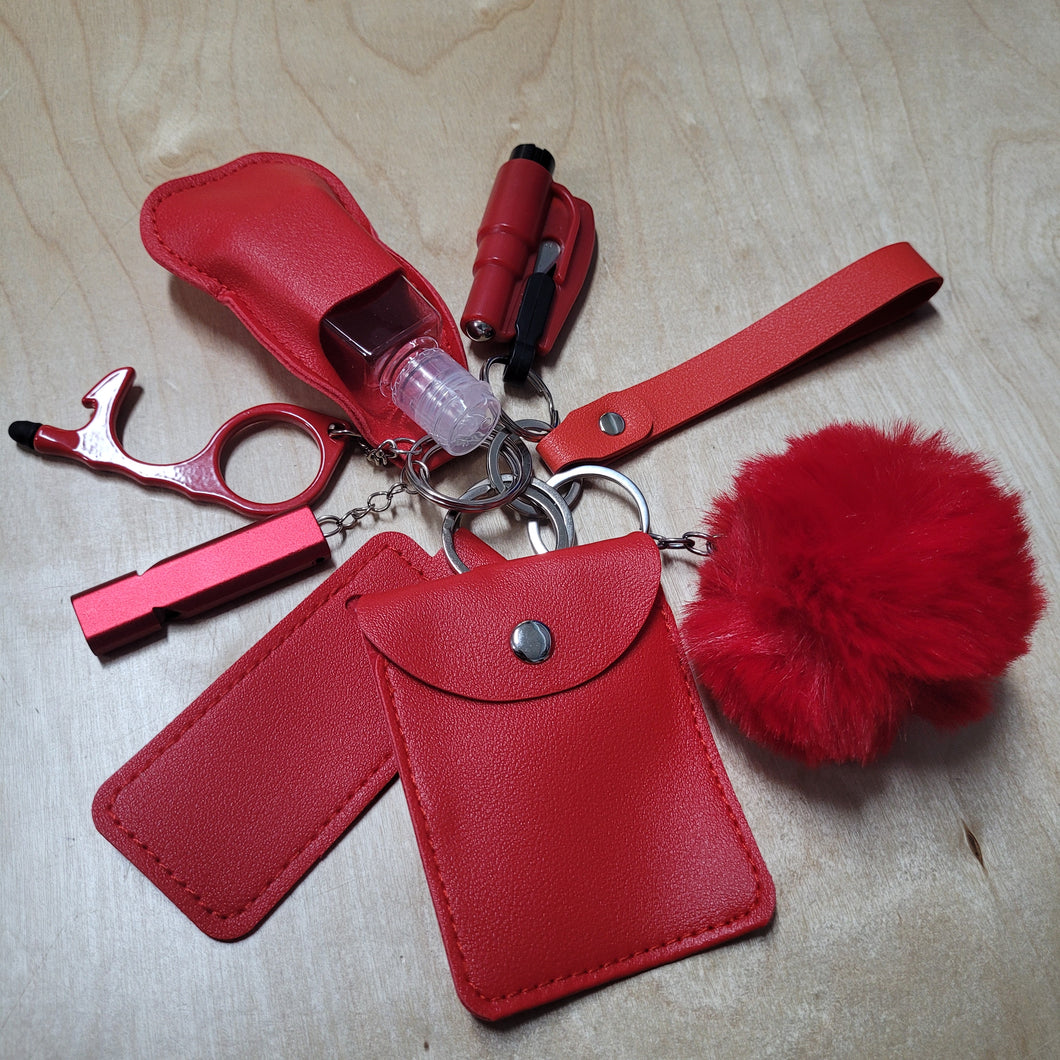Red Faux-Leather Safety Key Chain