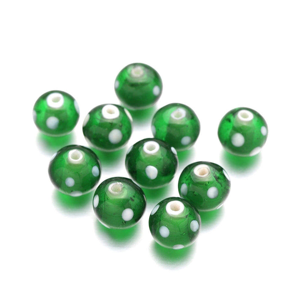 Skunk Beads Green and White 12mm (10pc bags)