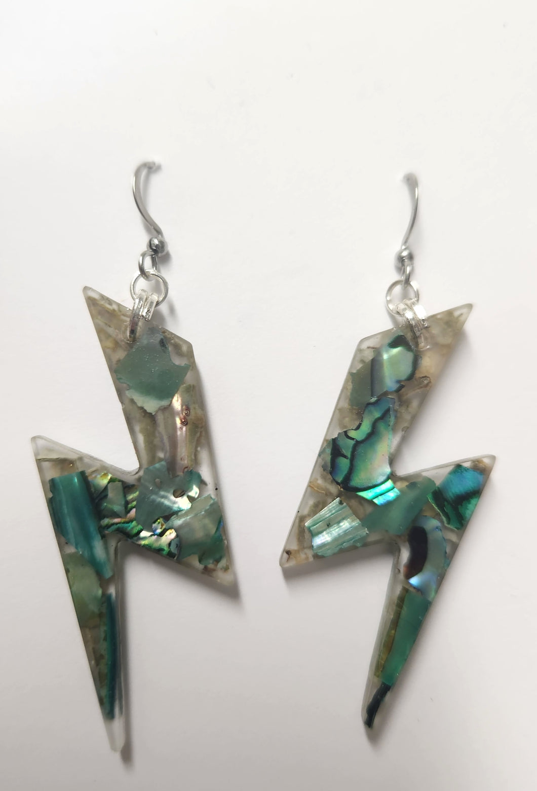Abalone & Sage Lightning Bolt Earrings