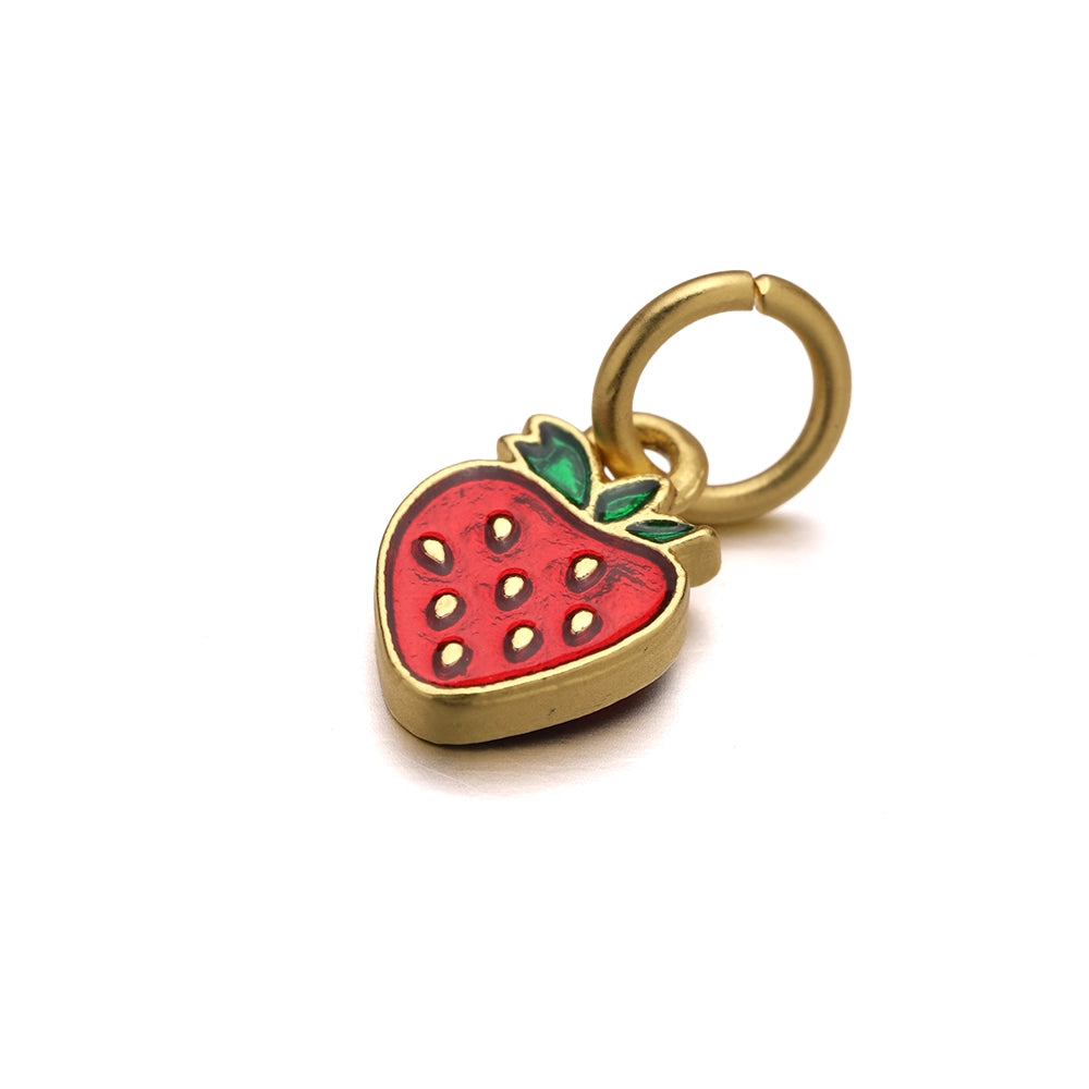Gold Alloy Plated Enamel Charm - Strawberry (4pc)