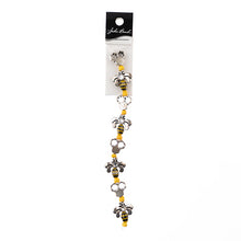 Load image into Gallery viewer, 5&quot; Bead Strand Honeycomb and Bees Yellow and Black Antique Silver Details
