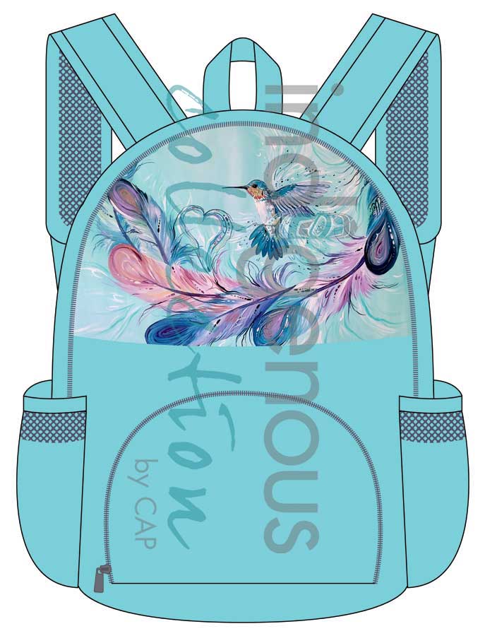 Foldable Backpack - Hummingbird Feathers by Carla Joseph