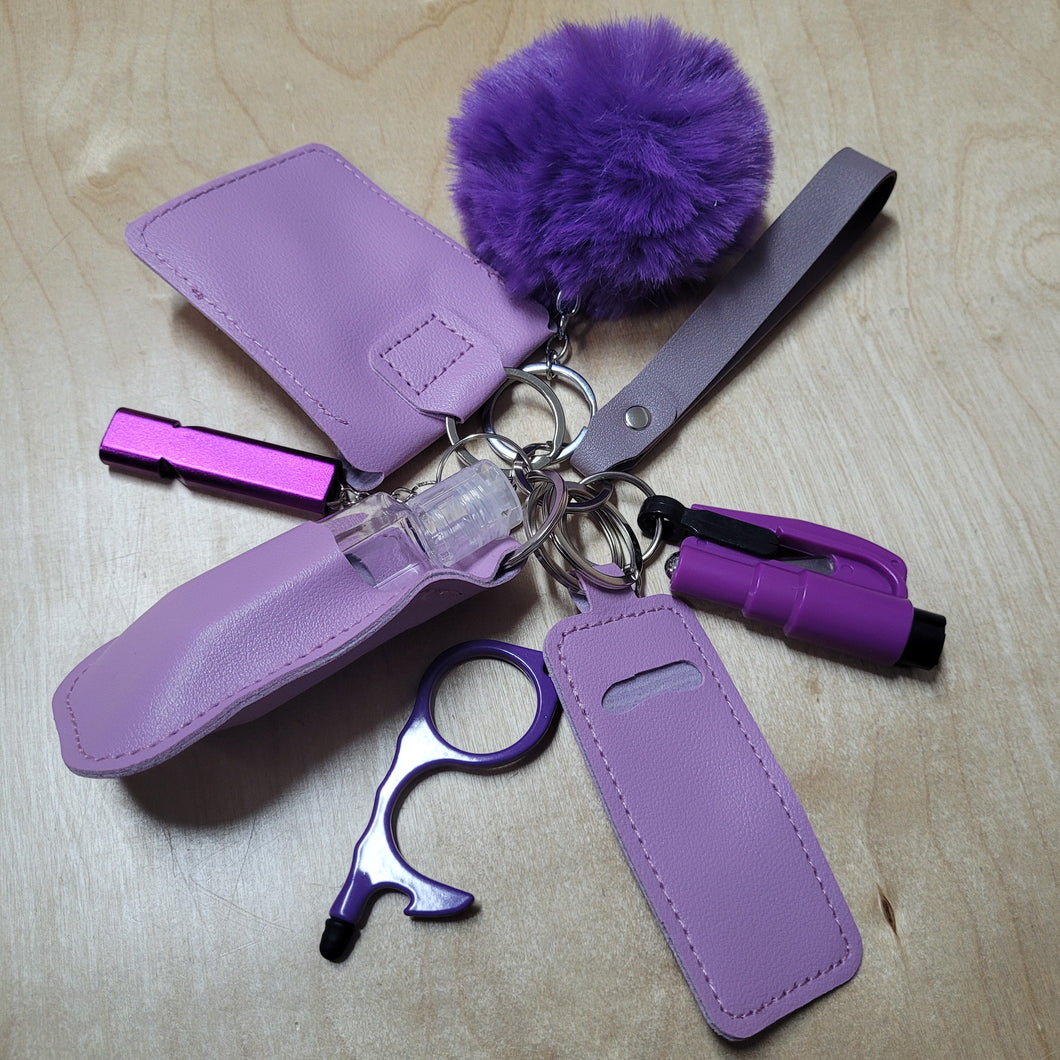 Purple Faux-Leather Safety Key Chain