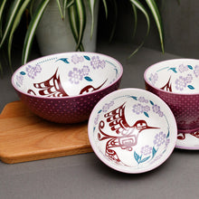 Load image into Gallery viewer, Porcelain Art Serving Bowl (Small) - Hummingbird (Purple) by Francis Dick
