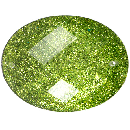 Resin Sew-on Glitter Stone 10p Oval 30x40mm Peridot