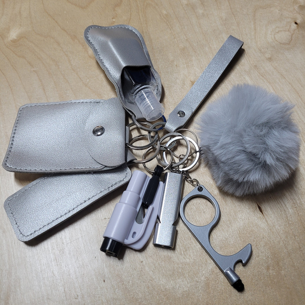 Silver Faux-Leather Safety Key Chain
