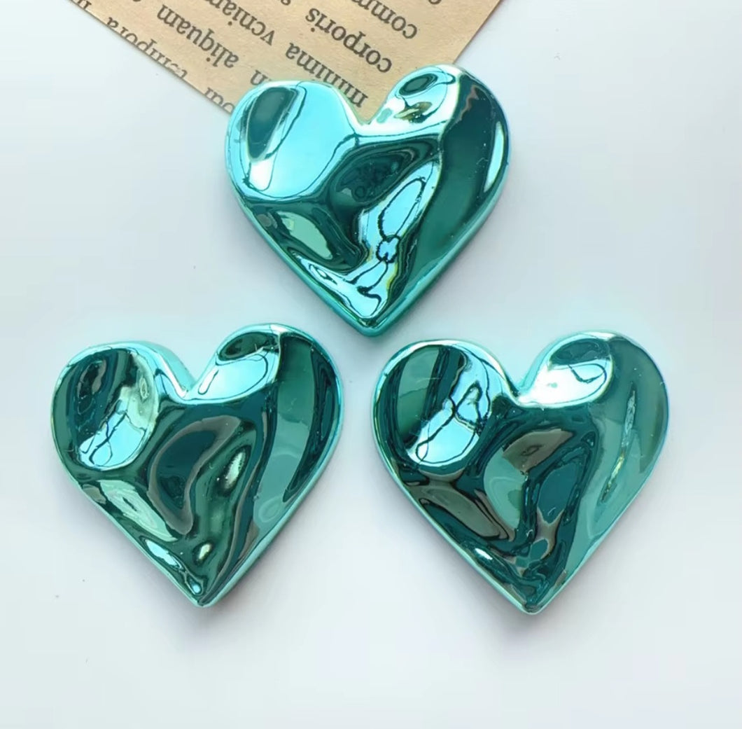 Metallic Heart Cab- Turquoise (1 each)